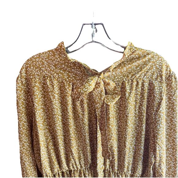 NWT Yellow Tan Long Sleeve Floral Tiered Dress Size XXL Tie Back Women's - Picture 4 of 7